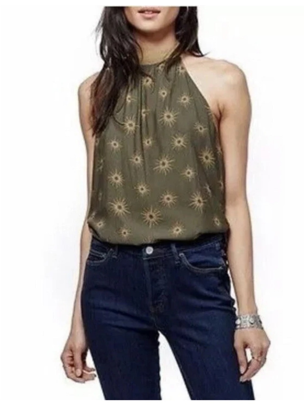 Free People Women's Through the Night Green Sun Halter Top Size xs